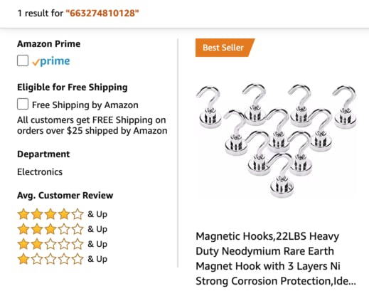 Результат пошуку Amazon за UPC